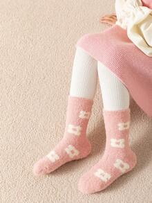3 Pairs/Pack Kids' Winter Warm Plush Mid-Calf Socks, Korean Style Faux Mink Fur Fuzzy Sleep Socks - Multicolor - View 7