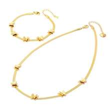 2入組/套金色不鏽鋼鍍蝴蝶式鍊帶手鐲頸鍊組合珠寶套裝,男女適用,情侶,復古奢華街派頸鍊耳環套裝 - 金色 - 查看 7