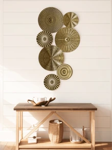 圆形金属壁挂装饰，简约金色圆形铁质挂饰，适用于家居室内装饰、卧室客厅装饰、家居装饰、房间装饰、墙面装饰 - 金色 - 查看 1