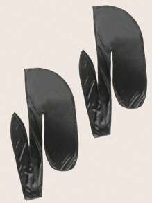 Awegeo 2Pcs Women's Durags Solid Color Silk Smooth Breathable Pirate Caps Unisex Outdoor Sports Headwear - Black - View 2