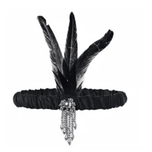 1套/5件1920年代女士復古黑色羽毛頭帶珍珠項鍊多層珍珠手鍊復古流蘇耳環手套支架配羽毛蛇紋圍巾萬聖節裝扮用品 - 彩色 - 查看 2