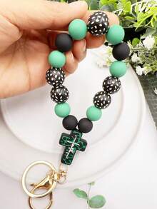 1入綠色迷彩矽膠吊墜木珠流蘇鑰匙扣、手環、鑰匙鍊、手鐲、包包配件 - 綠色 - 查看 6