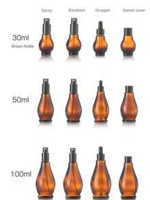 1pc 50ml Refillable Portable Glass Travel Bottle With Dropper, Spray, Lotion Pump And Screw Cap, Empty Cosmetic Container For Travel - Multicolor - View 3