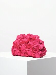 Elegant Rose Pattern Evening Bag, Wedding Party Clutch Bag, Gentle And Sweet Ladies Purse, Valentine'S Day Gift For Ladies (Random Pattern) Valentines - Hot Pink - View 2