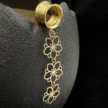 1個不銹鋼金色耳胎管隧洞塞子蓮花吊墜伸展器低敏穿孔女性身體珠寶 - 金黃色 - 查看 8