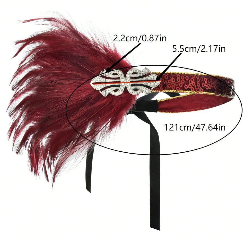1pc 1920s Vintage Feather Headband For Women, Blue & Red Feather