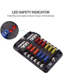 12 Ways Car Boat Fuse Box Holder Blade Fuse Holder Block With Warning Indicator 12V 36V Power Distribution Panel Board - Multicolor - View 6