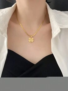 3入組復古風格奢華幸運四葉草項鏈和耳環套裝,適合女士參加派對穿著 - 金黃色 - 查看 5