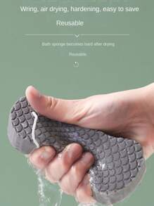 1pc Fish Scale Pattern Sponge Bathing Tool, 3d Bath Sponge, Anti-Scratch, Pain-Free - Grey - View 7