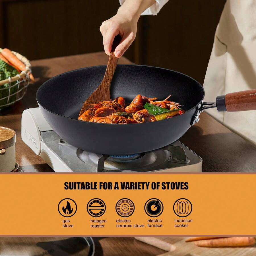 中式錘紋鑄鐵煎鍋 - 黑色 - 查看 1