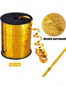 500碼金色捲曲褶皺絲帶,氣球串狀閃亮金屬捲,適用於生日派對節日藝術工藝裝飾花店鮮花裝飾 - 金色 - 查看 2