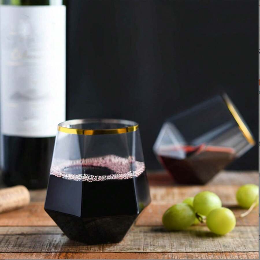 1入12oz/pet塑料六邊形杯,金邊適用於紅酒、香檳、威士忌、蛋、奶茶、果汁等飲料 - 透明色 - 查看 1