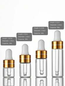 5入組旅行尺寸透明瓶,附螺紋金色蓋及滴管,適用於精油、香水、化妝品乳液等 - 彩色 - 查看 5