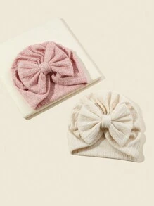 2入組嬰兒紡織條紋和蝴蝶結設計的頭巾,彈力帽 - 彩色 - 查看 1