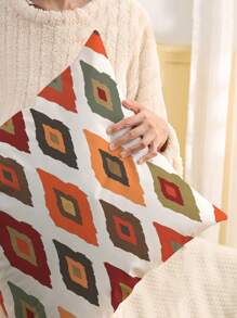 1pc Colorful Diamond Grid Pattern Printed Cushion Cover For Modern Sofa Decor Pillowcase (Without Pillow Core)