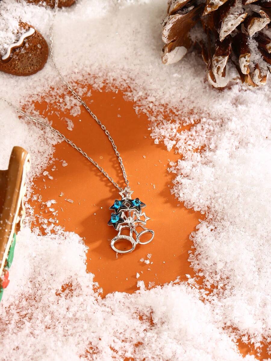 S925純銀鑲鑽聖誕鈴鐺和星星吊墜項鍊,個性簡約時尚款式項鍊,理想的聖誕節最佳送禮給最好的朋友或女友