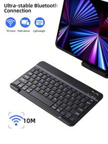 彩色無線鍵盤，適用於三星iPad小米華為平板電腦，支援IOS、Android及Windows系統，無線鍵盤 - 黑色 - 查看 3