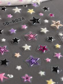 2張5d浮雕多巴胺動漫設計指甲貼紙,星星,星爆設計指甲貼紙可供diy或美甲沙龍使用,自粘式卡通指甲藝術用品,適用於女性和女孩 - 彩色 - 查看 6