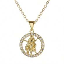 1入時尚水晶鑲嵌鋯石十二星座吊墜魅力符號占星星座項鍊,男女皆宜 - 金色 - 查看 15