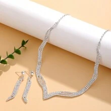 2入組精緻美麗的新娘珠寶套裝,鑲有閃亮項鍊和耳環 - 白色 - 查看 4