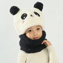 1 件男女通用熊图案口罩围巾组合，可爱加厚保暖耳罩帽适合秋冬季日常穿着 - 彩色 - 查看 3