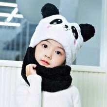 1 件男女通用熊图案口罩围巾组合，可爱加厚保暖耳罩帽适合秋冬季日常穿着 - 彩色 - 查看 2