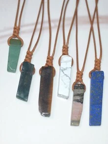 1pc Natural Crystal Raw Stone Pendant Necklace Adjustable Waterproof Chain - Brown - View 3