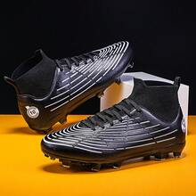 男女專業足球鞋,高筒版本,配有螺旋式釘鞋,適用於人造草訓練 - 黑色 - 查看 1