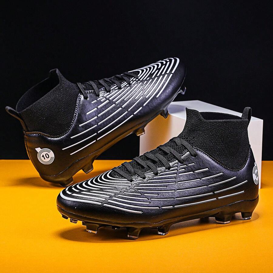 男女專業足球鞋,高筒版本,配有螺旋式釘鞋,適用於人造草訓練 - 黑色 - 查看 1