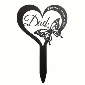 1pc Grave Decoration Memorial Stake, Waterproof Butterfly Shaped Memorial Plaque, Metal Tombstone Marker For Dad, Sympathy Gift For Bereavement, Father Remembrance Garden Stake Outdoor
