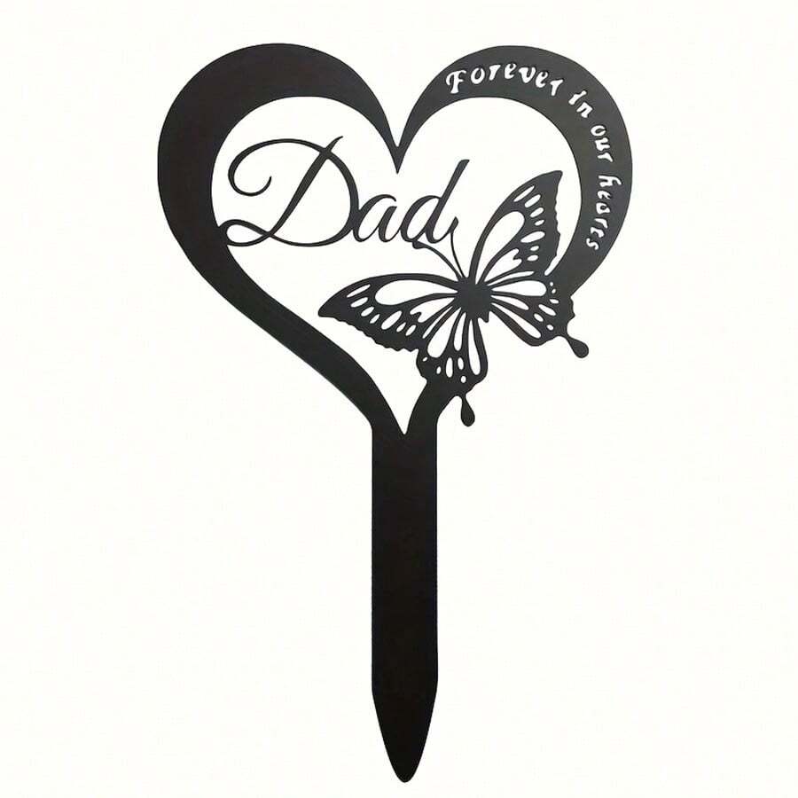 1pc Grave Decoration Memorial Stake, Waterproof Butterfly Shaped Memorial Plaque, Metal Tombstone Marker For Dad, Sympathy Gift For Bereavement, Father Remembrance Garden Stake Outdoor - Black - View 1