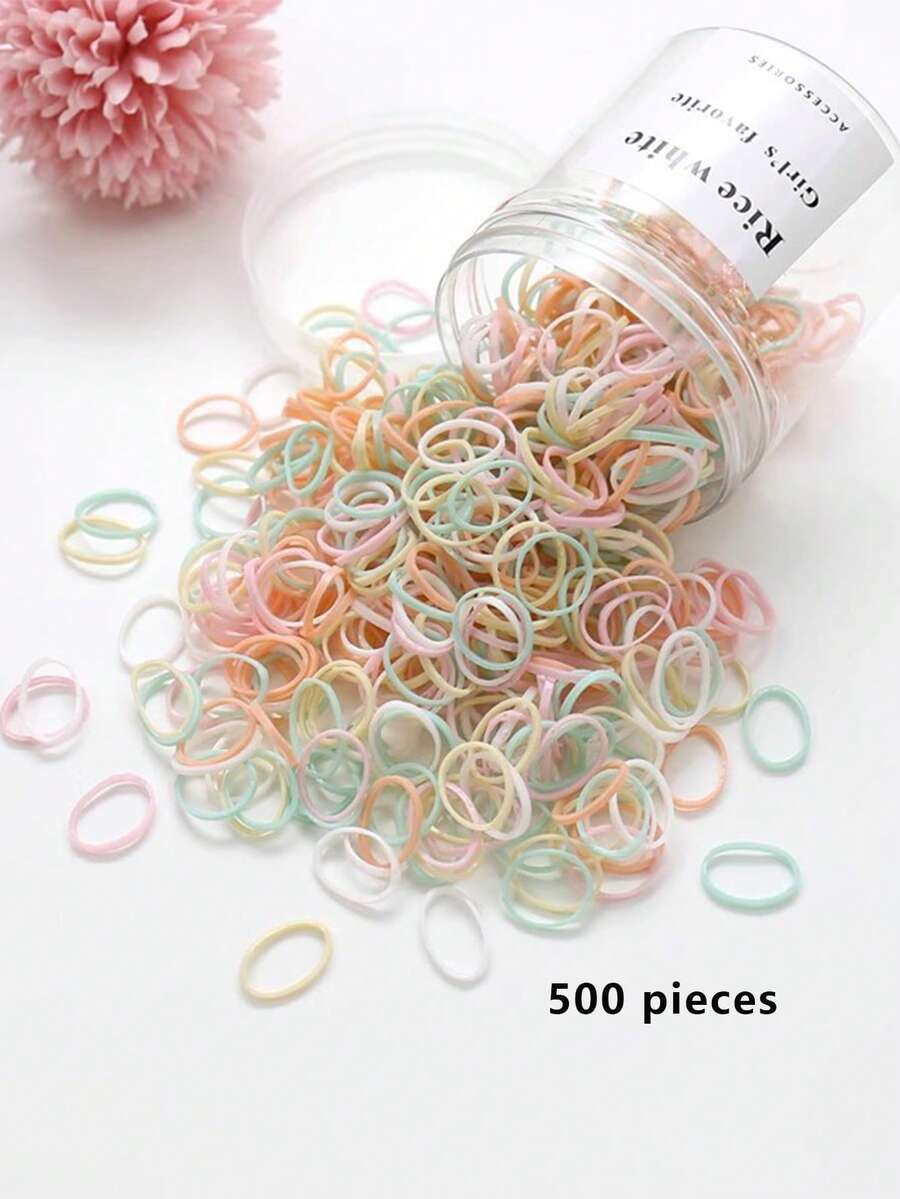 500入組各種顏色適用於兒童、女嬰的厚鬆緊小彈性髮帶,高彈性不傷髮 - 薄荷綠 - 查看 1