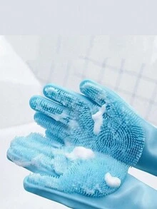 1pc Random Color Pet Dog & Cat Bathing & Massage Glove With Silicone Tips - Multicolor - View 4