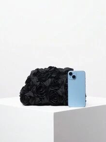 Elegant Rose Pattern Evening Bag, Wedding Party Clutch Bag, Gentle And Sweet Ladies Purse, Valentine'S Day Gift For Ladies (Random Pattern) Valentines, Fashionable Clutch Bags For Woman - Black - View 3