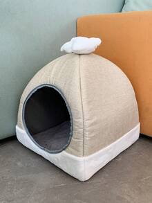 1 件浅黄色保暖内衬涤纶宠物床，适合 2 公斤以下的猫咪冬季睡觉 - 米色 - 查看 10