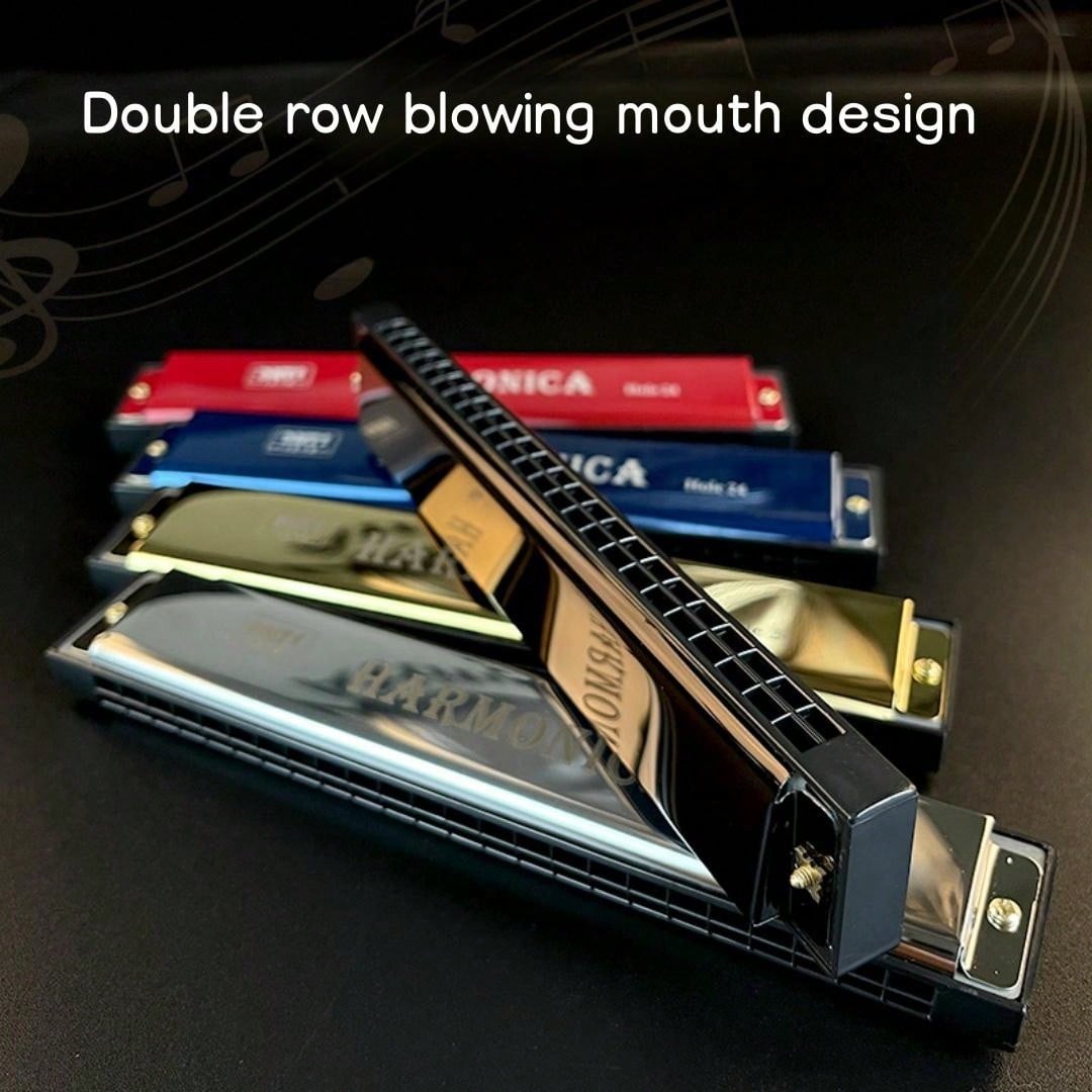 24Holes Abs Resin Harmonica With Metal Brass Reed Plate, Double Row