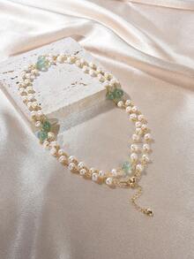 1 件天然珍珠與水晶女式毛衣鍊長項鍊 - 彩色 - 查看 2