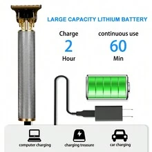 男士多功能电动剃须刀，带剃须刀、T9 理发器、男士修剪器、金属机身、剃须刀、6 档梳子、银色、男士最佳礼物、男士美容套装 - 銀色 - 查看 5