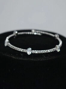 4入組女士婚禮閃亮鑽石珠寶套裝,包括全鑽手鍊、耳環和項鍊,非常適合正式場合穿著 - 銀色 - 查看 4