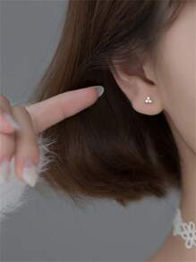 1 對女士金三角黃銅金屬方晶鋯石耳釘,小巧精緻,時尚百搭 - 金黃色 - 查看 2