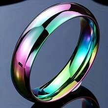 時尚,奢華,漂亮,高度拋光的6毫米彩虹戒指適合女性和男性,求婚戒指,派對紀念戒指,生日禮物戒指,送給你最喜歡的人,最好的禮物戒指 - 彩色 - 查看 10