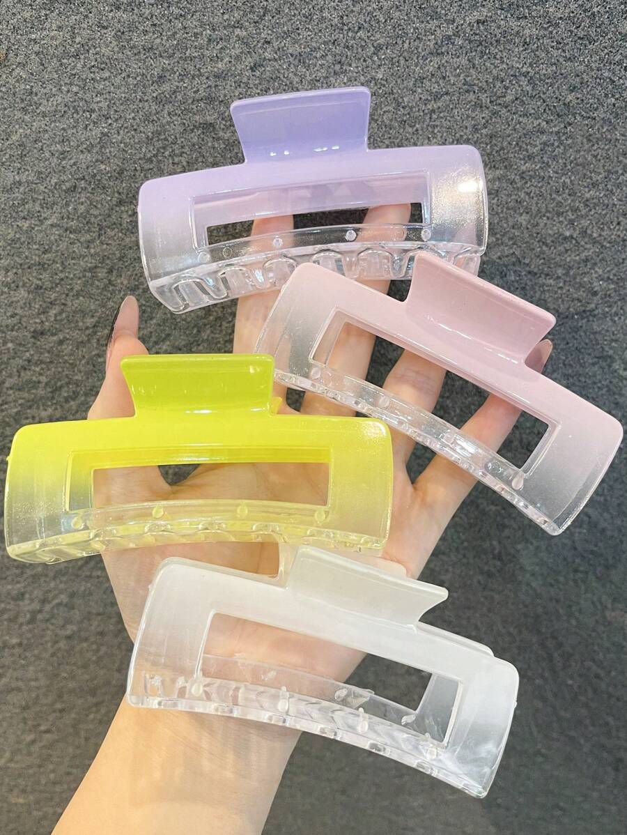 1-4入組女士極簡風格高端透明方形髮卡,適用於日常使用、外出、淋浴、造型配件