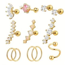 12入組16g時尚不鏽鋼耳骨墜,適用於男女,前螺旋耳環,環狀耳環,麂皮貝殼耳環,適合派對日穿戴配飾 - 12pcs - 查看 2