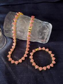 2 件套冰心 Y2K 彩色水钻项链和手链男士嘻哈时尚珠宝礼物嘻哈朋克爱好者珠宝链环手链套装 - Jewelry set - 查看 5