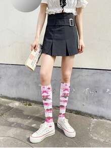 1pc Women's Strawberry Print Thin Long Tube Stockings For Spring And Autumn - Multicolor - View 2