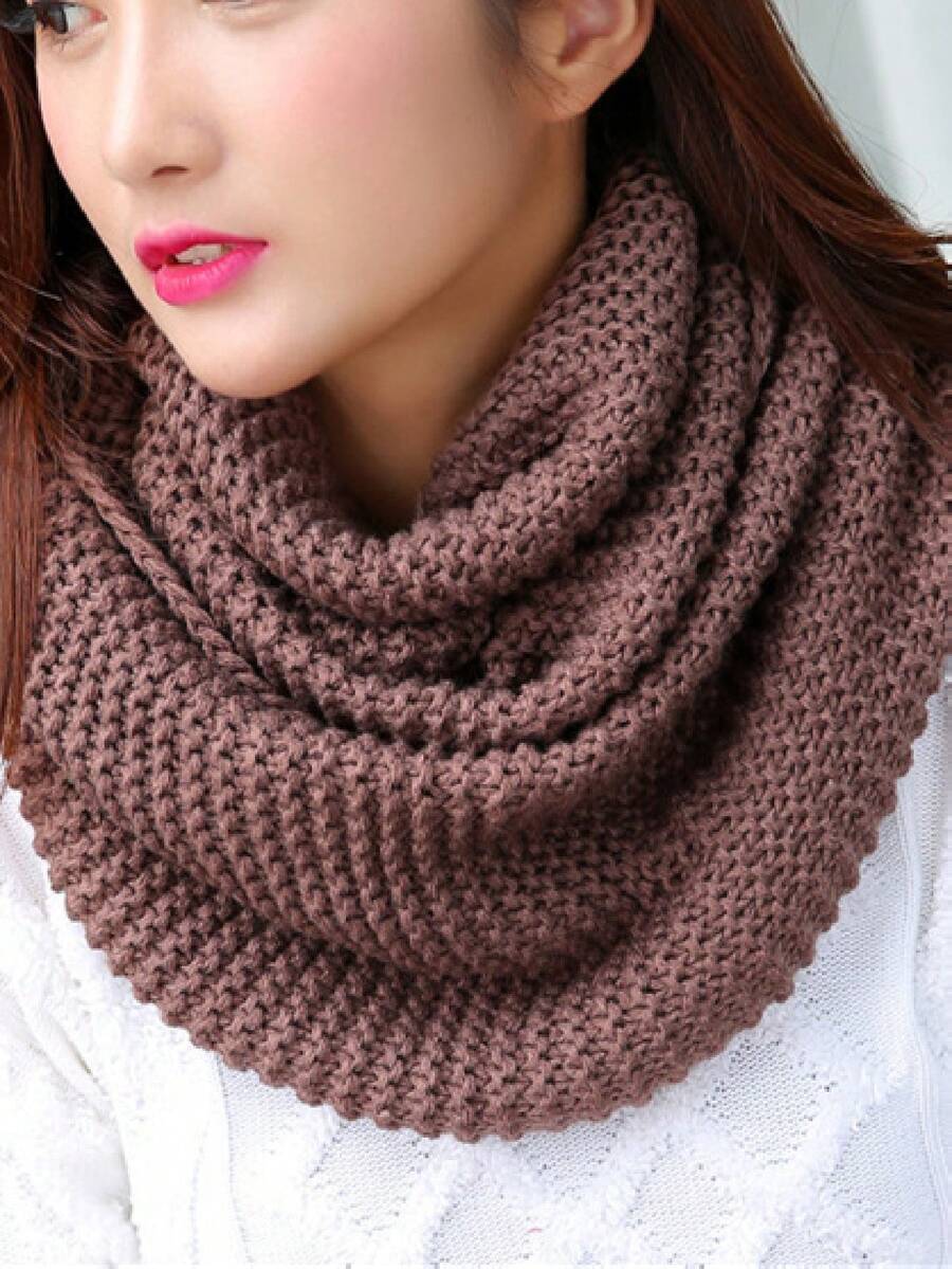 Women's Solid Color Winter Warm Knitted Scarf, And Versatile - Khaki - View 1