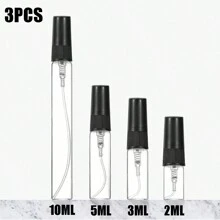 3pcs Mini Perfume Spray Bottles, Small Clear Glass Refillable Makeup Sample Empty Atomizer Perfume Bottles, Travel Essentials, 2ml 3ml 5ml10ml - Black - View 1
