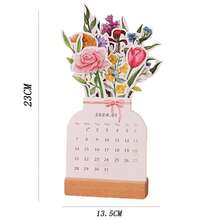 2024年木框台歷掛件記事本日曆台歷花卉新年日曆台裝飾家居裝飾 - 粉色 - 查看 5