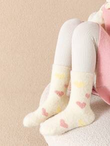 3 Pairs/Pack Kids' Winter Warm Plush Mid-Calf Socks, Korean Style Faux Mink Fur Fuzzy Sleep Socks - Multicolor - View 6