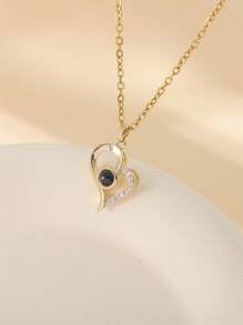 1 件定制斜心投影项链，浪漫吊坠，刻有照片和水钻，适合送给她、周年纪念日、圣诞节、母亲节的礼物 - 玫瑰金 - 查看 4